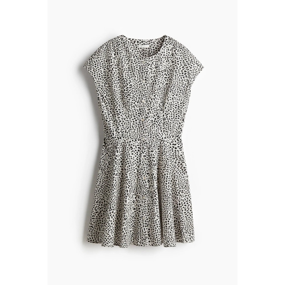 H&M Cream Leopard Print Button Front Cotton Casual Feminine Mini Dress Size XS‎